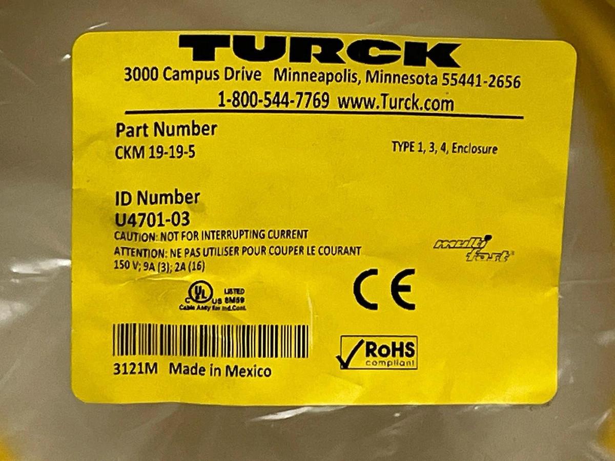 Used Turck CKM 19-19-5 (U4701-03) 19-Pole M23 Female 5-Meter Cordset - NSFS