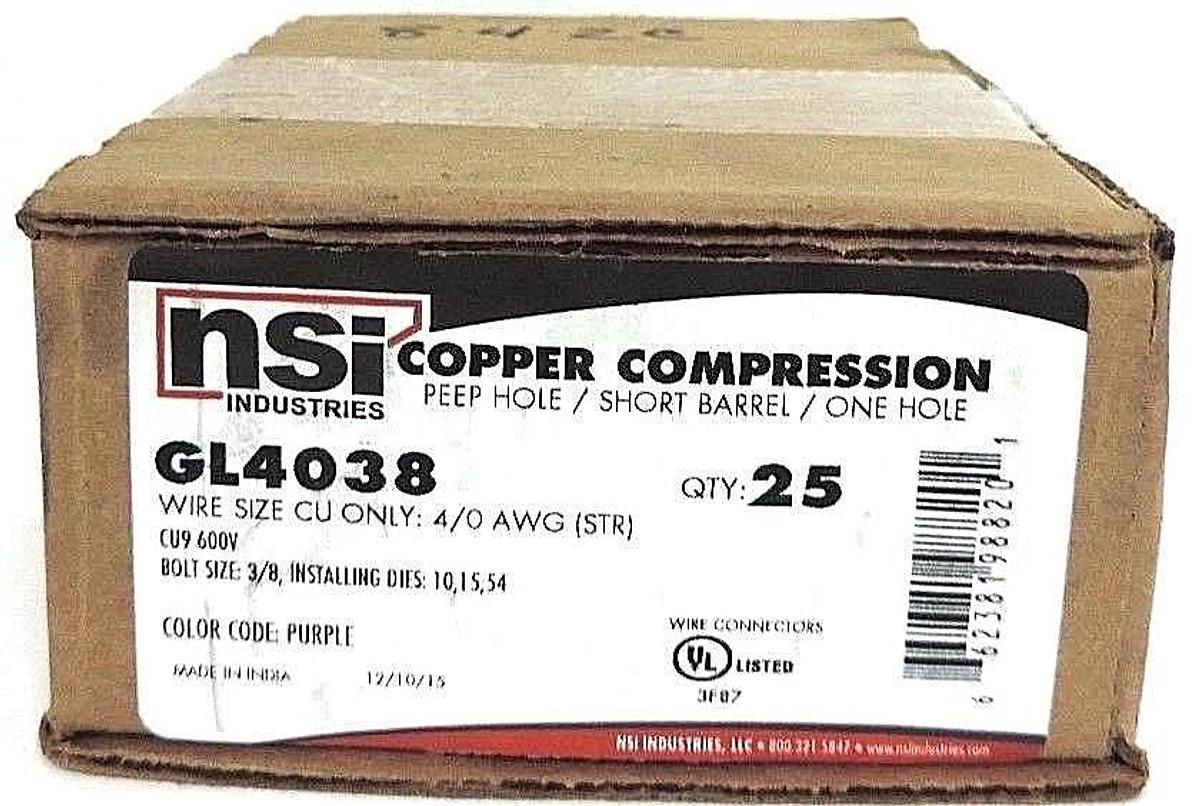 Used NIB NSI GL4038 COPPER COMPRESSION SHORT BARREL, ONE HOLE, PURPLE - QTY 25