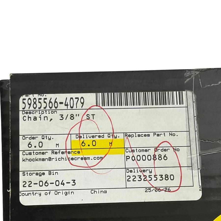 Tetra Pak Protorque 06BSS-1 Stainless Roller Chain 3/8" ISO 606 DIN 8187 6M New