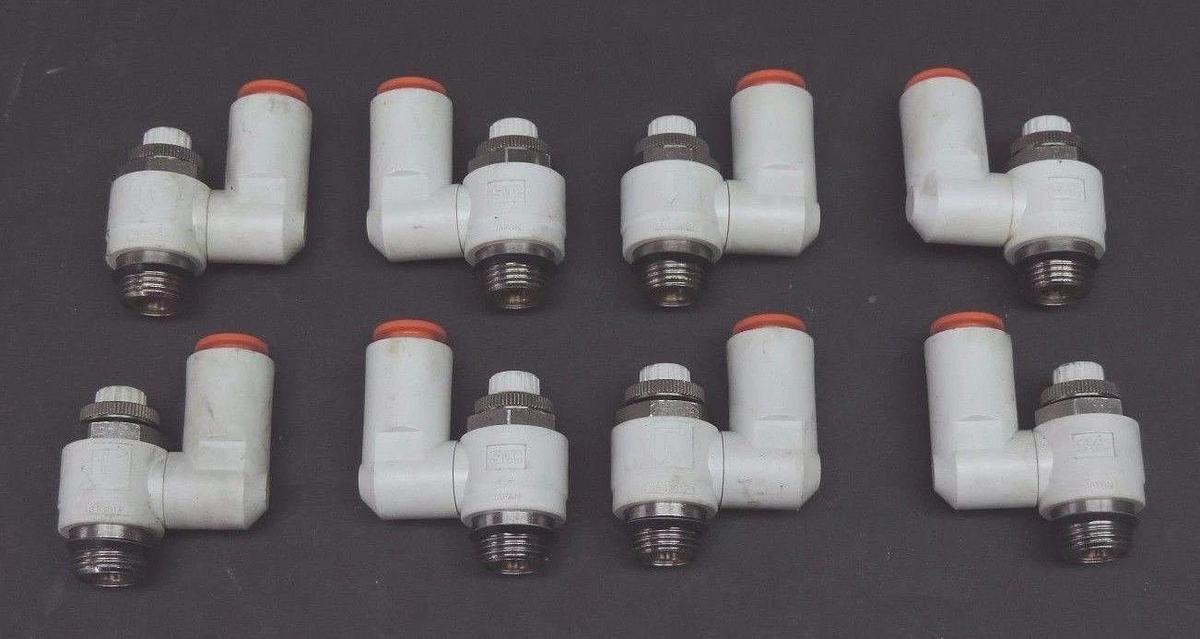 Used LOT OF 8 SMC AS3301F SPEED CONTROL VALVES 3/8"