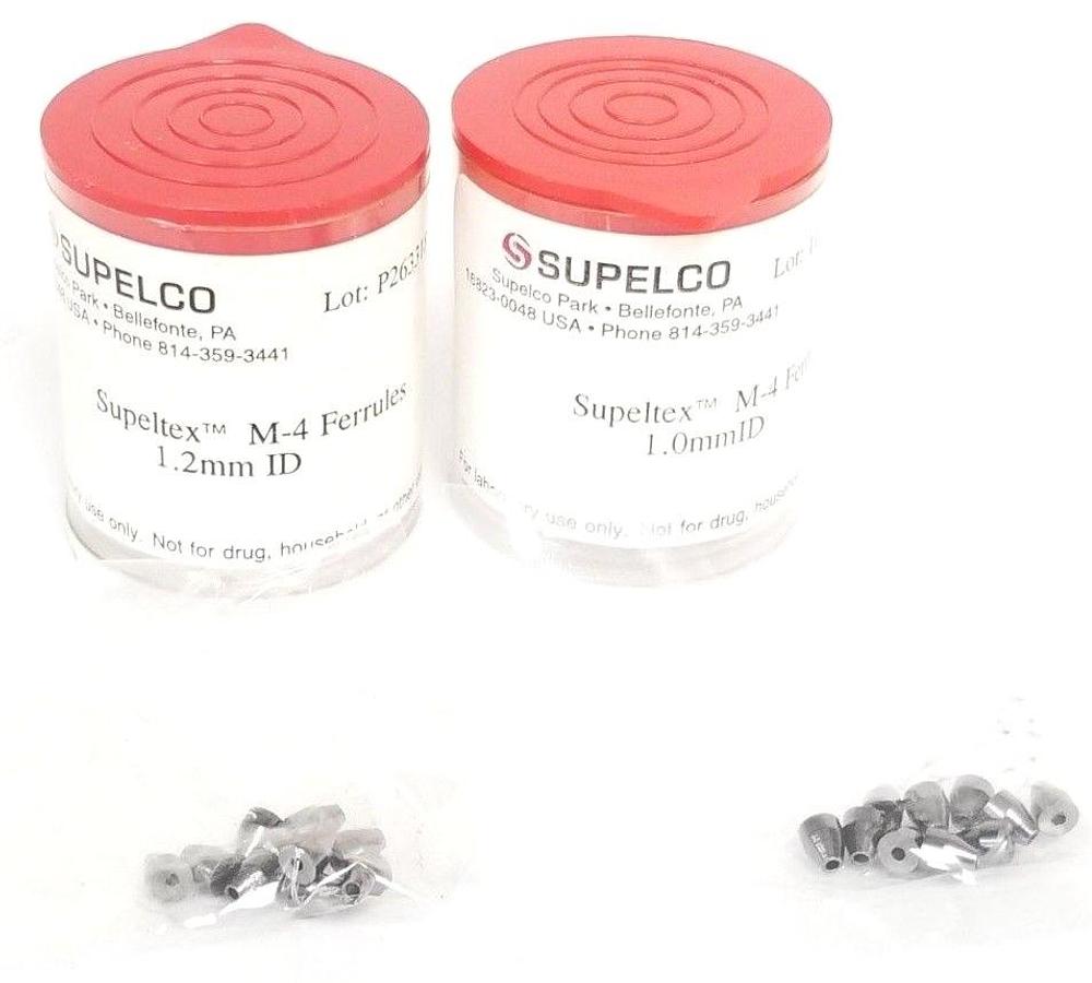 Used LOT OF (2) NEW PACKS OF 10 SUPELCO SUPELTEX M-4 FERRULES 1.0mmID