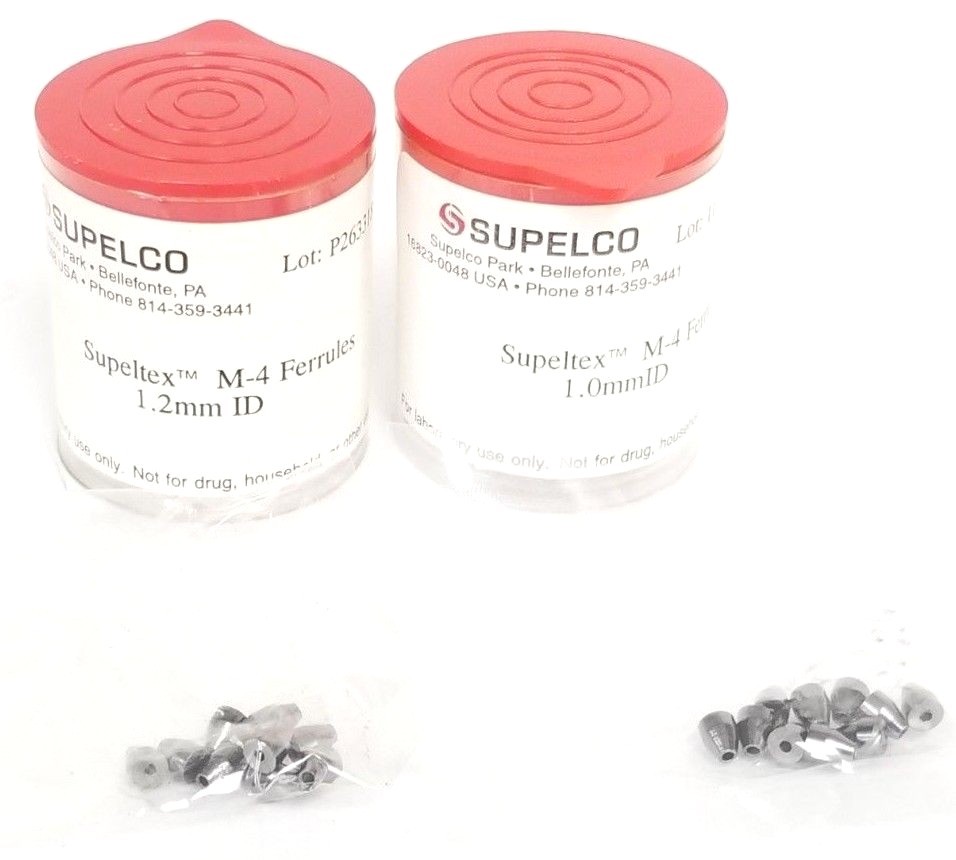 Used LOT OF (2) NEW PACKS OF 10 SUPELCO SUPELTEX M-4 FERRULES 1.0mmID