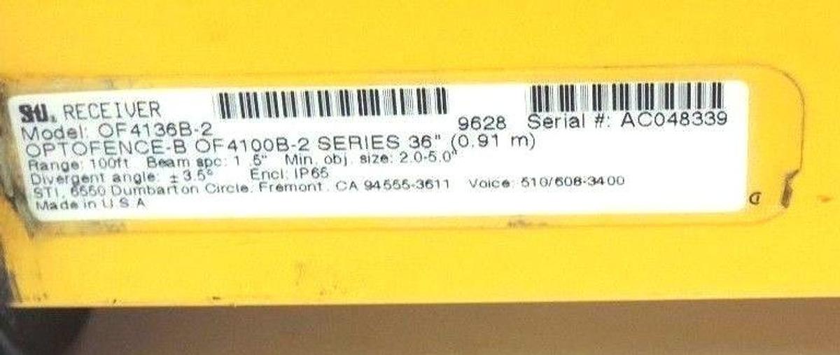Used SET OF STI OF4136B-2 LIGHT CURTAINS OPTOFENCE OF4100B-2 SERIES OF4136B2, 36''