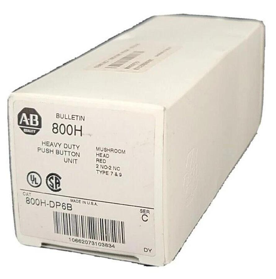 Used NIB ALLEN BRADLEY 800H-DP6B PUSH BUTTON SER. C MUSHROOM HEAD RED