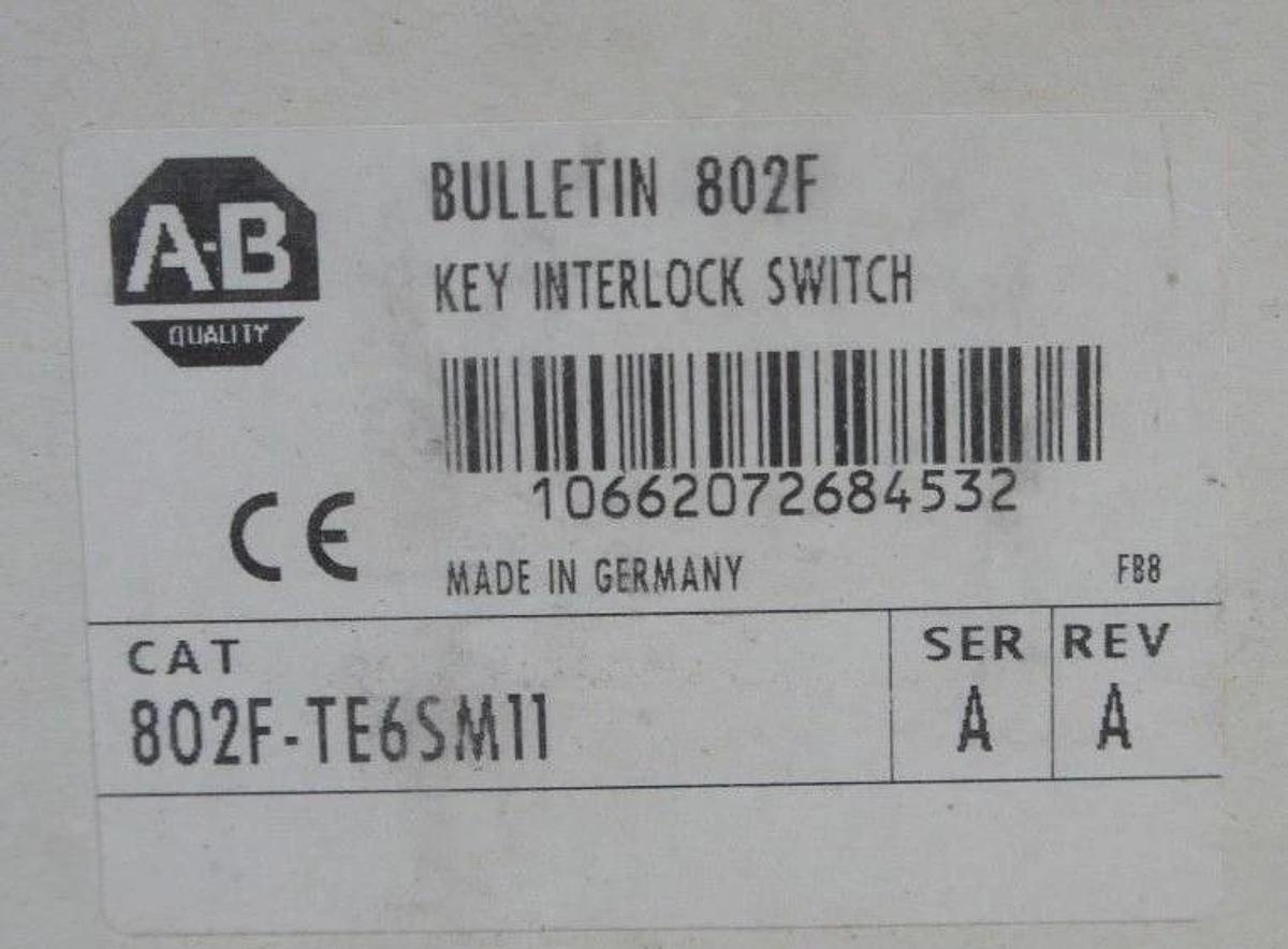 NIB ALLEN BRADLEY 802F-TE6SM11 SAFETY KEY INTERLOCK SWITCH SER. A, REV. A