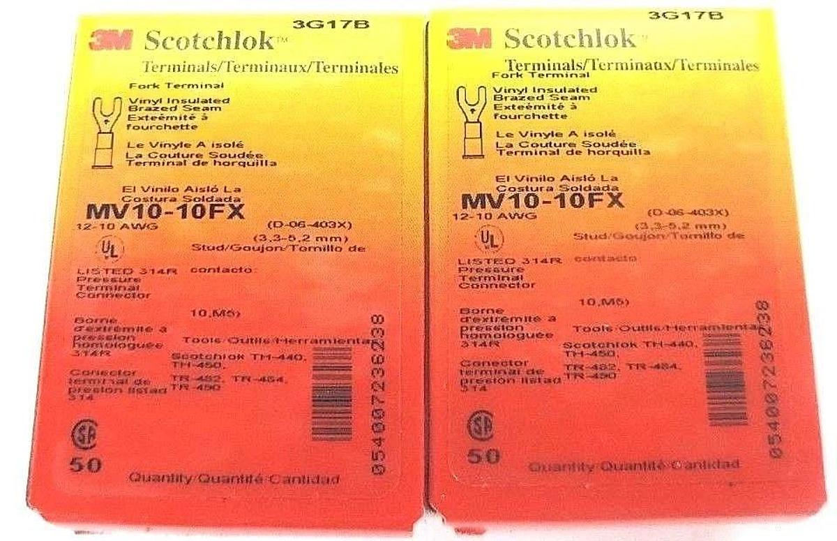 Used LOT OF 100 3M SCOTCHLOK MV10-10FX FORK TERMINALS MV1010FX, 12-10 AWG