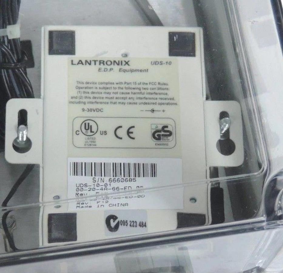 Used VYNCKIER ENCLOSURE W/ LANTRONIX UDS-10 DEVICE SERVER UDS-10-01, POWER SUPPLY