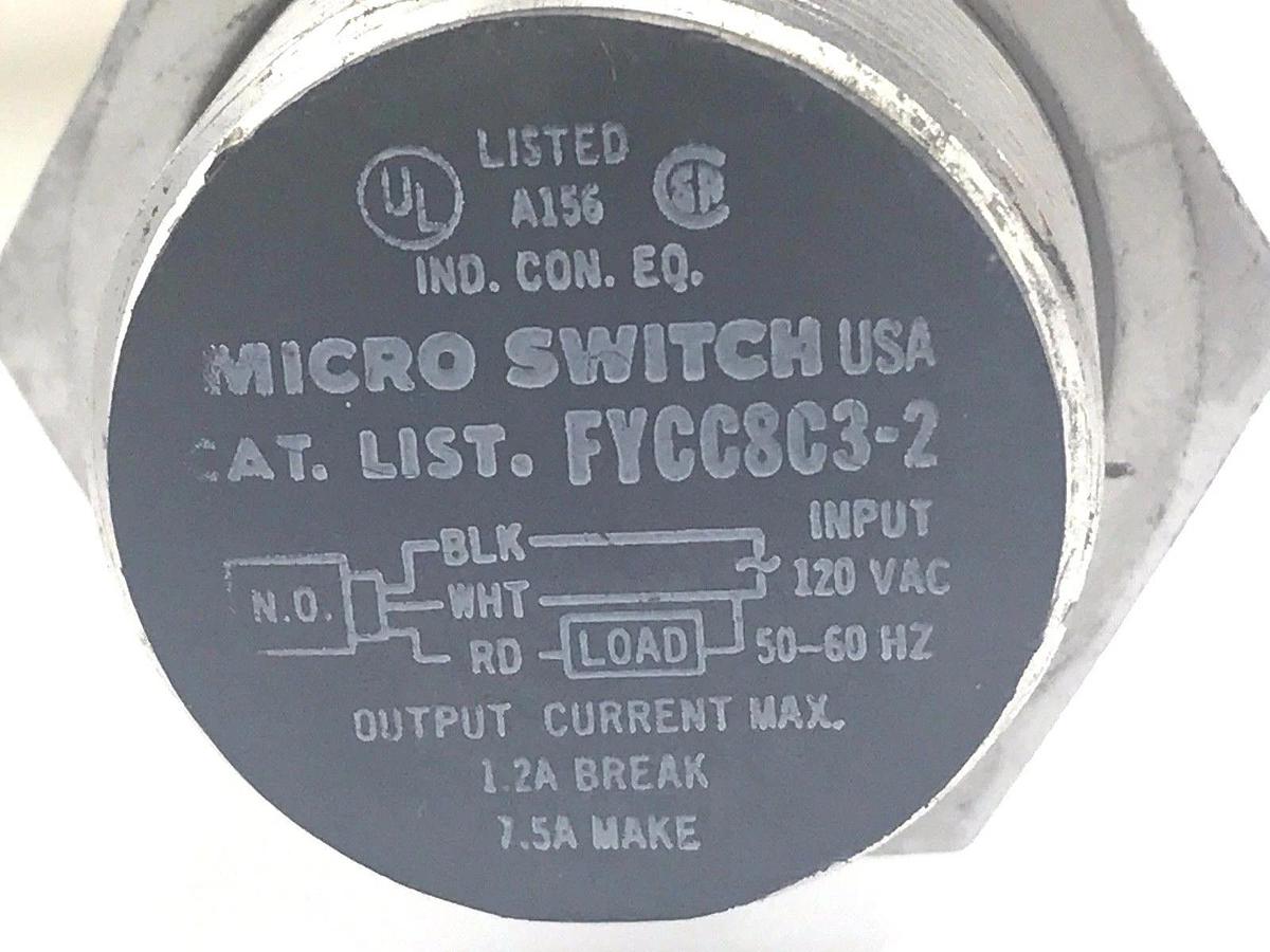 Used HONEYWELL FYCC8C3-2 MICRO PROXIMITY SWITCH 30MM SN 1.2/7.5AMP 120VAC
