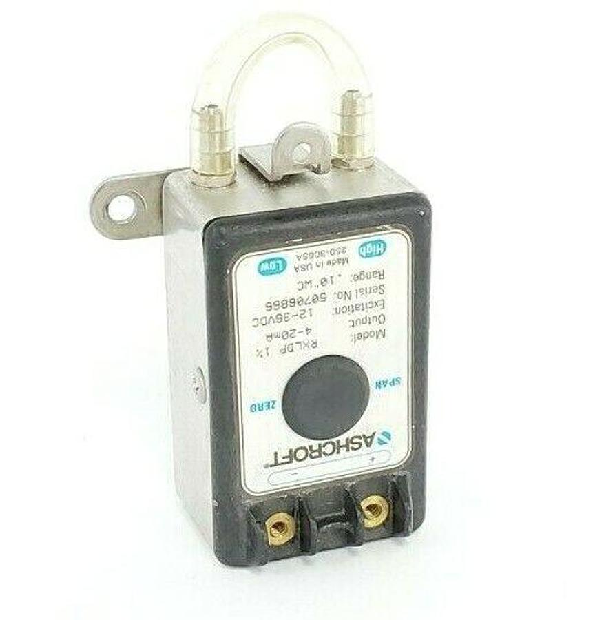 Used ASHCROFT RXLDP 1% PRESSURE TRANSMITTER 4-20mA, 12-36VDC, 0.10"WC RANGE