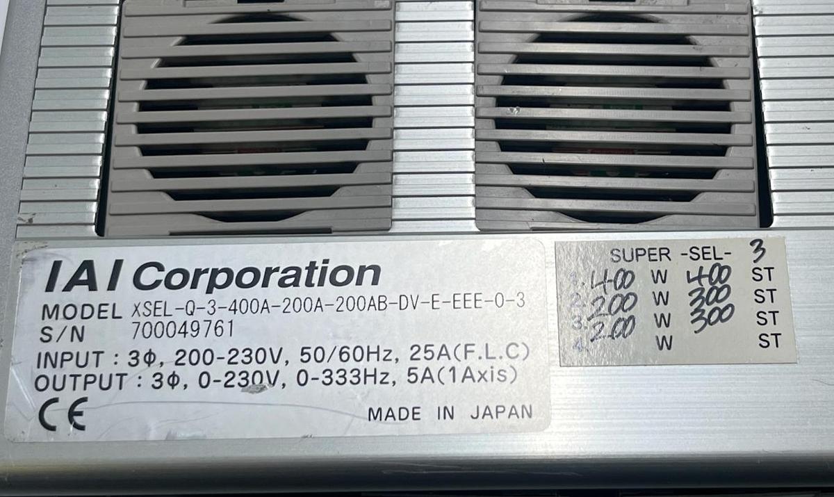 Used IAI XSEL-Q-3-400A-200A-200AB-DV-E-EEE-0-3 DeviceNet 3-Axis XSEL Controller