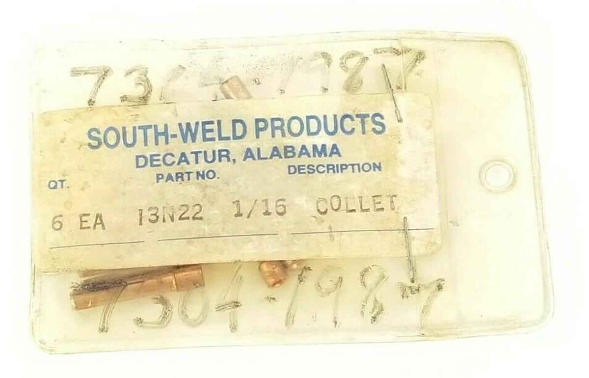 LOT OF 12 NEW SOUTH-WELD PRODUCTS 13N22 COLLETS 1/16