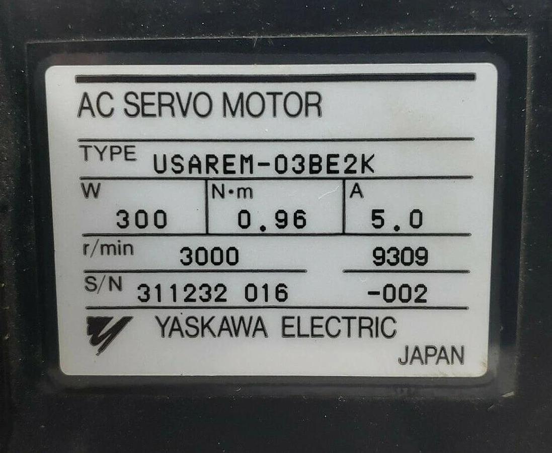 Used YASKAWA USAREM-03BE2K AC SERVO MOTOR W/ UTOPI-150YA INCR. ENCODER USAREM03BE2K