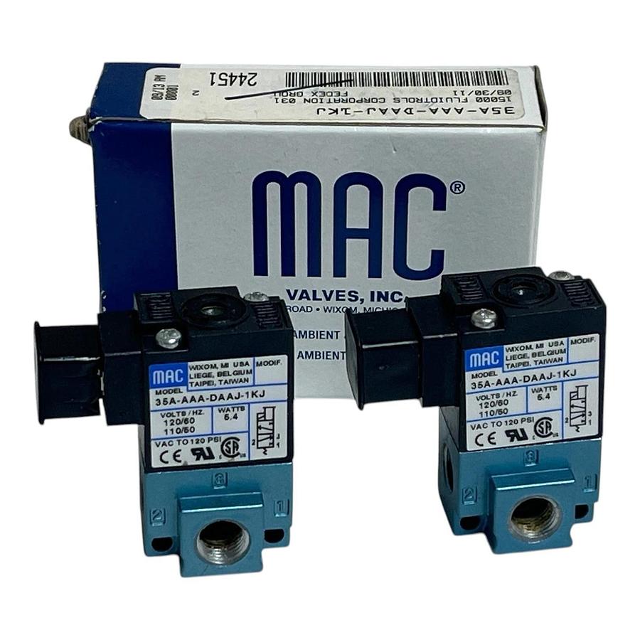 Lot of 2 MAC Valves 35A-AAA-DAAJ-1KJ 3-Way Solenoid Valve 24VDC 5.4W New Surplus