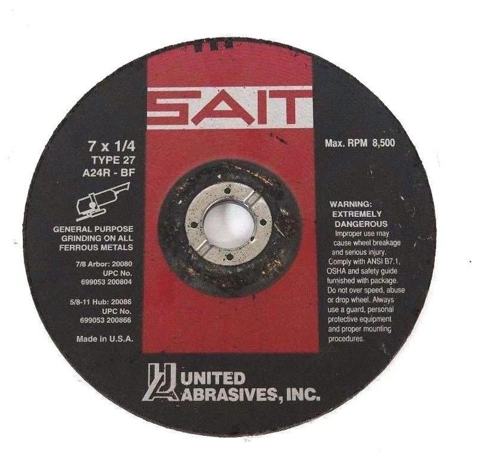Used LOT OF 3 NEW UNITED ABRASIVES INC A24R-BF GRINDING WHEELS 7 X 1/4 TYPE 27