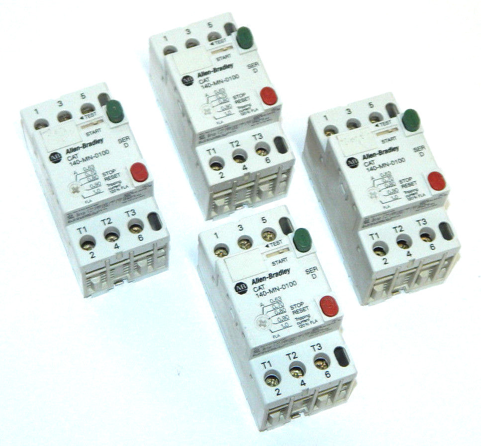 Used LOT OF 4 ALLEN BRADLEY 140-MN-0100 SER. D MANUAL MOTOR STARTERS 140MN0100