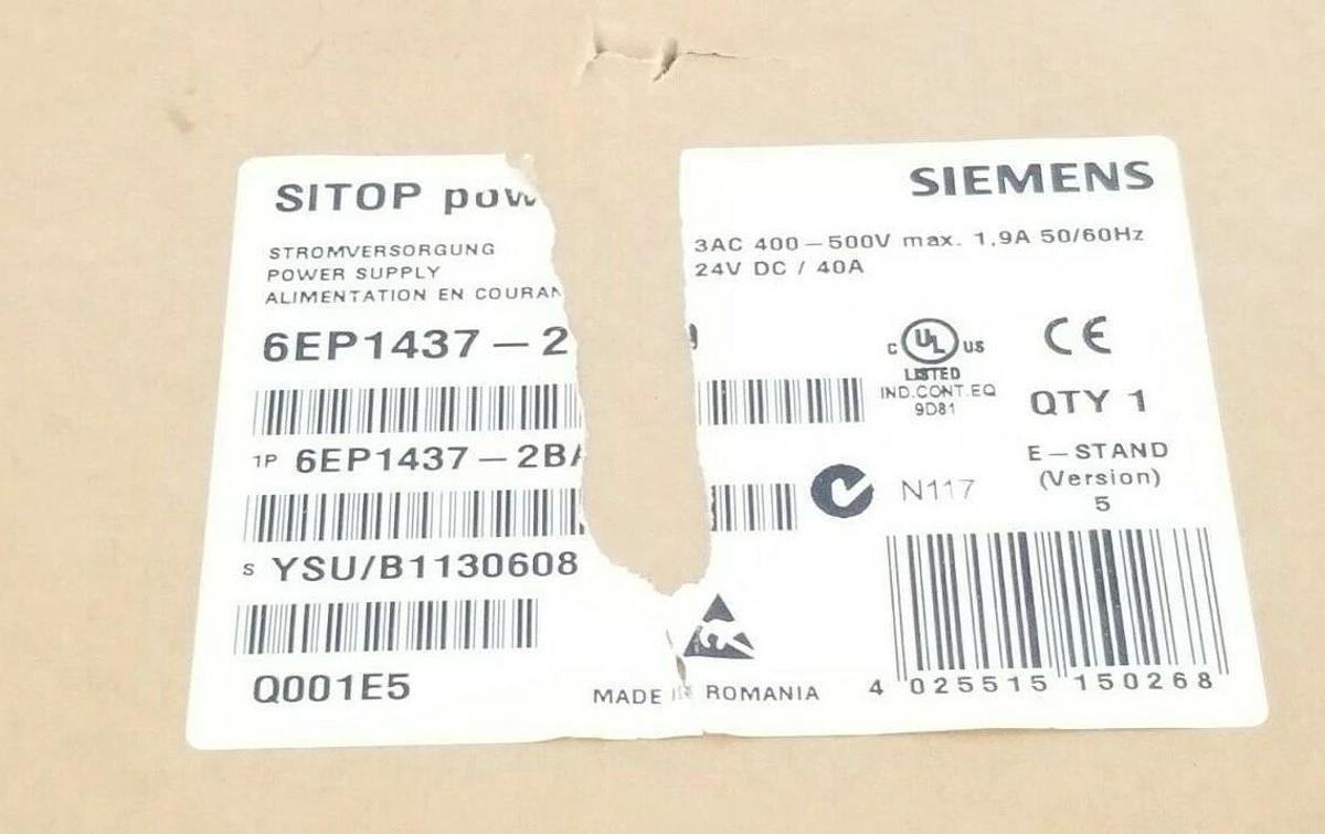 Used SIEMENS 6EP1 437-2BA00 SITOP POWER SUPPLY 30 E-STAND VER. 5 30A 24VDC