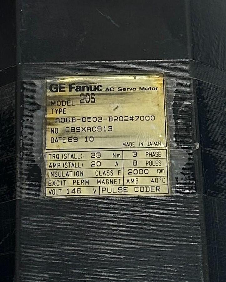 Used FANUC A06B-0502-B202#7000 / A06B0502B2027000 AC SERVO MOTOR 20S 3PH 146V REFURB