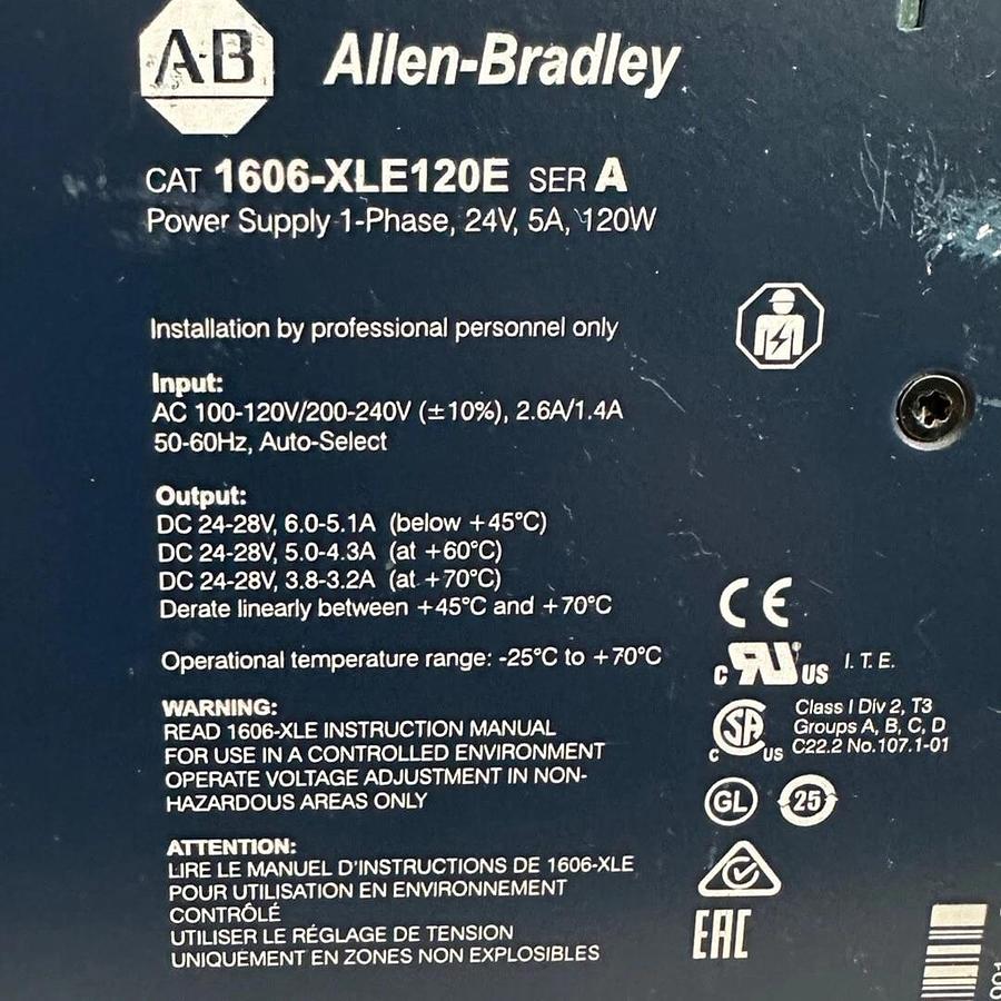 Used ALLEN BRADLEY 1606-XLE120E /A 1606-XLE POWER SUPPLY 1-PH 24V 5A 120W 1606XLE120E