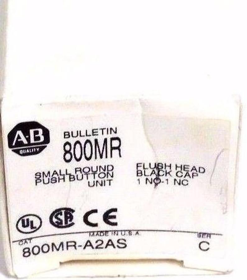 Used NIB ALLEN BRADLEY 800MR-A2AS SER. C SMALL ROUND PUSH BUTTON BLACK, 800MRA2AS