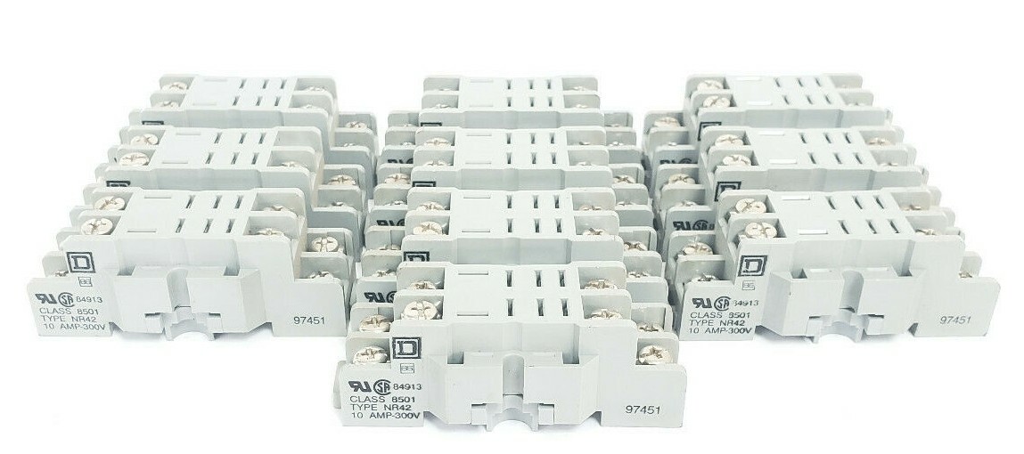 Used LOT OF 10 SQUARE D 8501NR42 RELAY SOCKETS 10AMP 300V