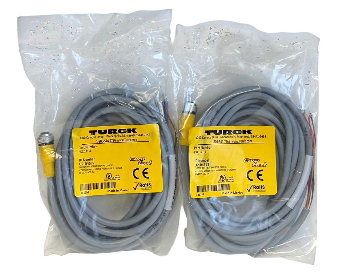 Used 2 TURCK RKC 12T-4 / U2-04572 EUROFAST SINGLE-ENDED CORDSETS M12 RKC12T4 NSFS