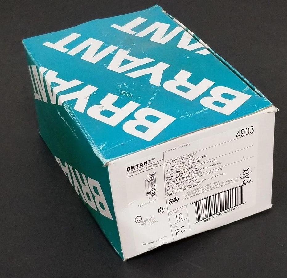 Used BOX OF 8 NEW BRYANT 4903 3-WAY AC SWITCHES 20A 120-277VAC