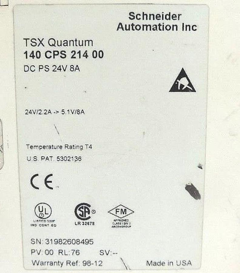 Used SCHNEIDER AUTOMATION 140CPS21400 DC POWER SUPPLY 24V, 8A, 140-CPS-214-00