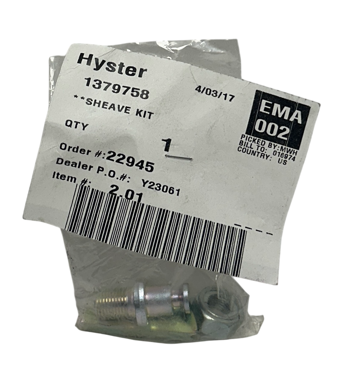 Used HYSTER 1379758 / HY1379758 OEM SHEAVE KIT FOR FORKLIFT NSNP
