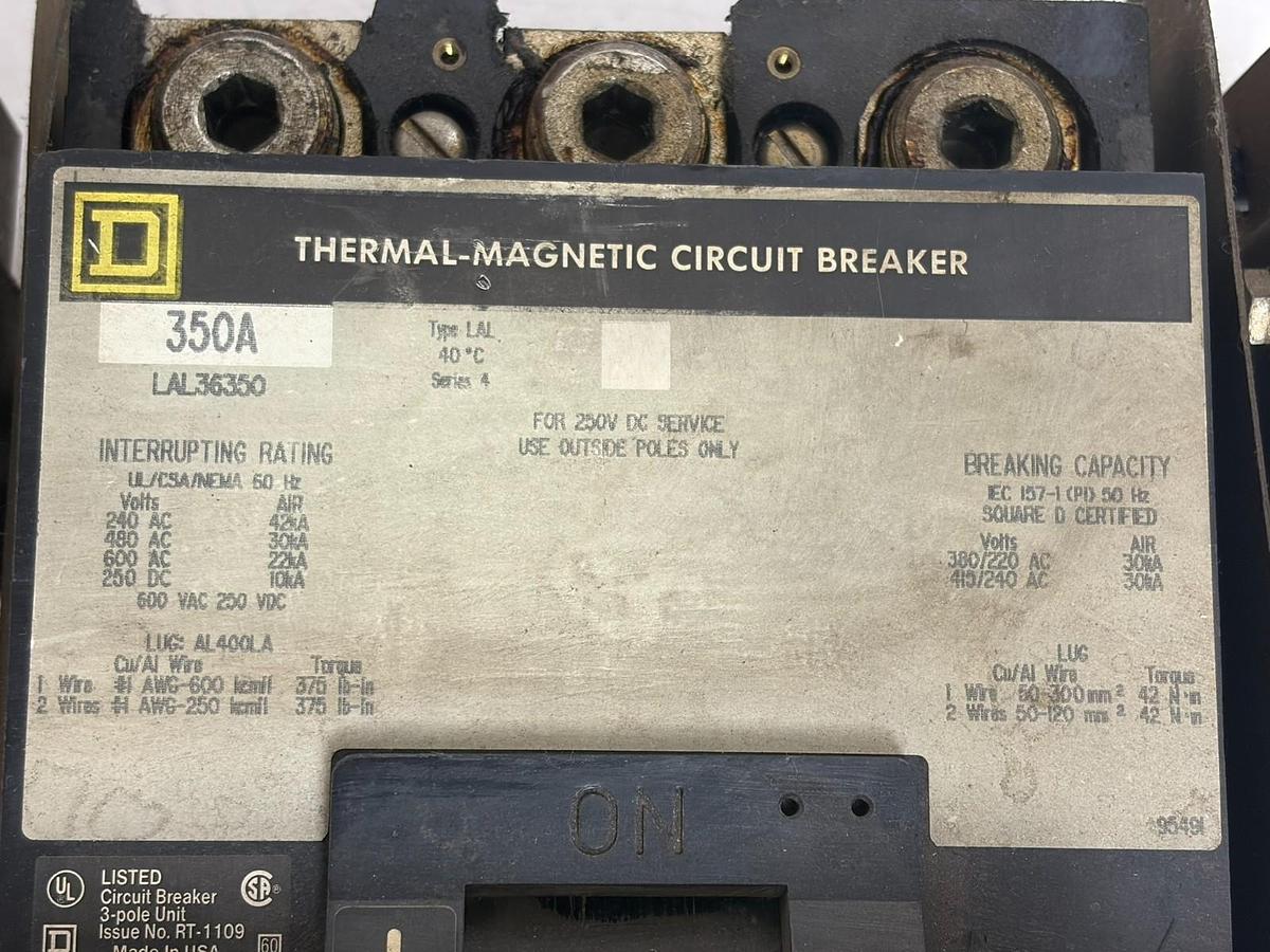 Used Square D LAL36350 350A Circuit Breaker Class 9422 RR-1 Operating Mechanism