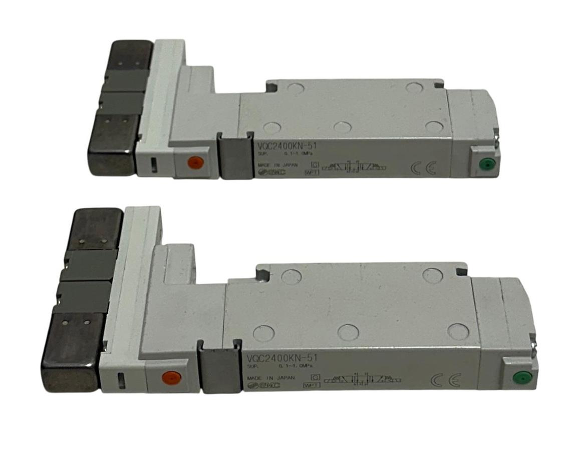 Used 2 SMC VQC2400KN-51 / VQC2400KN51 DOUBLE SOLENOID VQC VALVES PLUG-IN NSNP