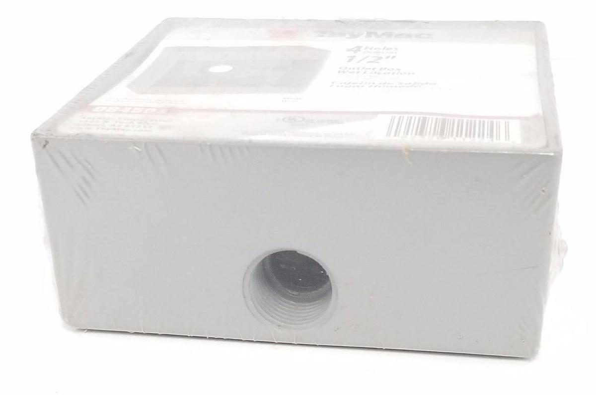 NEW TAYMAC DB450S WEATHERPROOF OUTLET BOX, 4 HOLES, GRAY, 1/2"