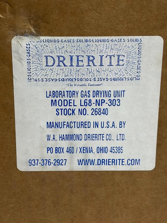 Used Drierite L68-NP-303 Gas Drying Unit Apex Acid Scrubber W/ Plastic Wrench