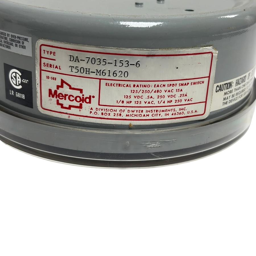 Used Mercoid DA-7035-153-6 Industrial Temperature Switch 140-250F New Surplus