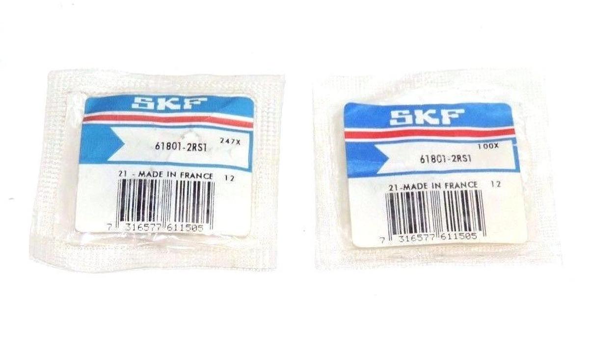 Used LOT OF 2 NIB SKF 61801-2RS1 SINGLE ROW BALL BEARINGS 618012RS1