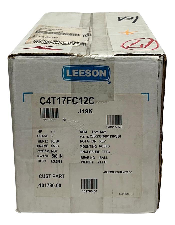 Used LEESON 101780.00 / C4T17FC12C WATTSAVER ELECTRIC MOTOR 1/2HP 3PH 5/8'' NSMP