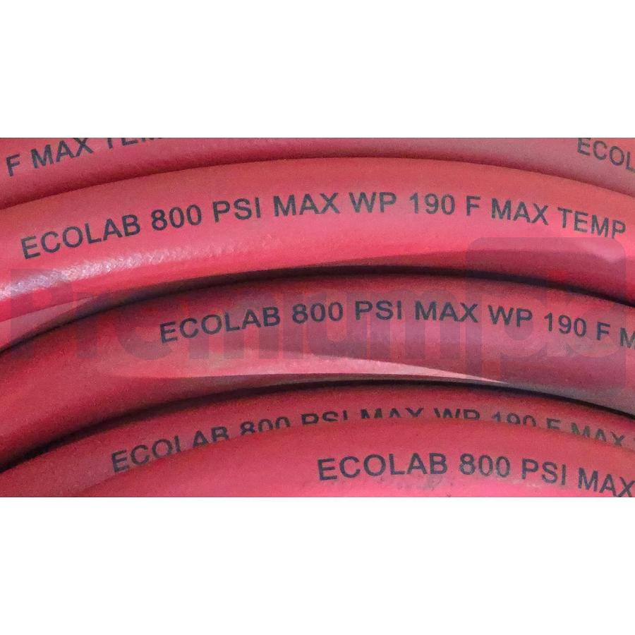 ECOLAB Red Hot Water Hose 800PSI WP 190°F MAX 50' w/Quick Disconnects S94783005