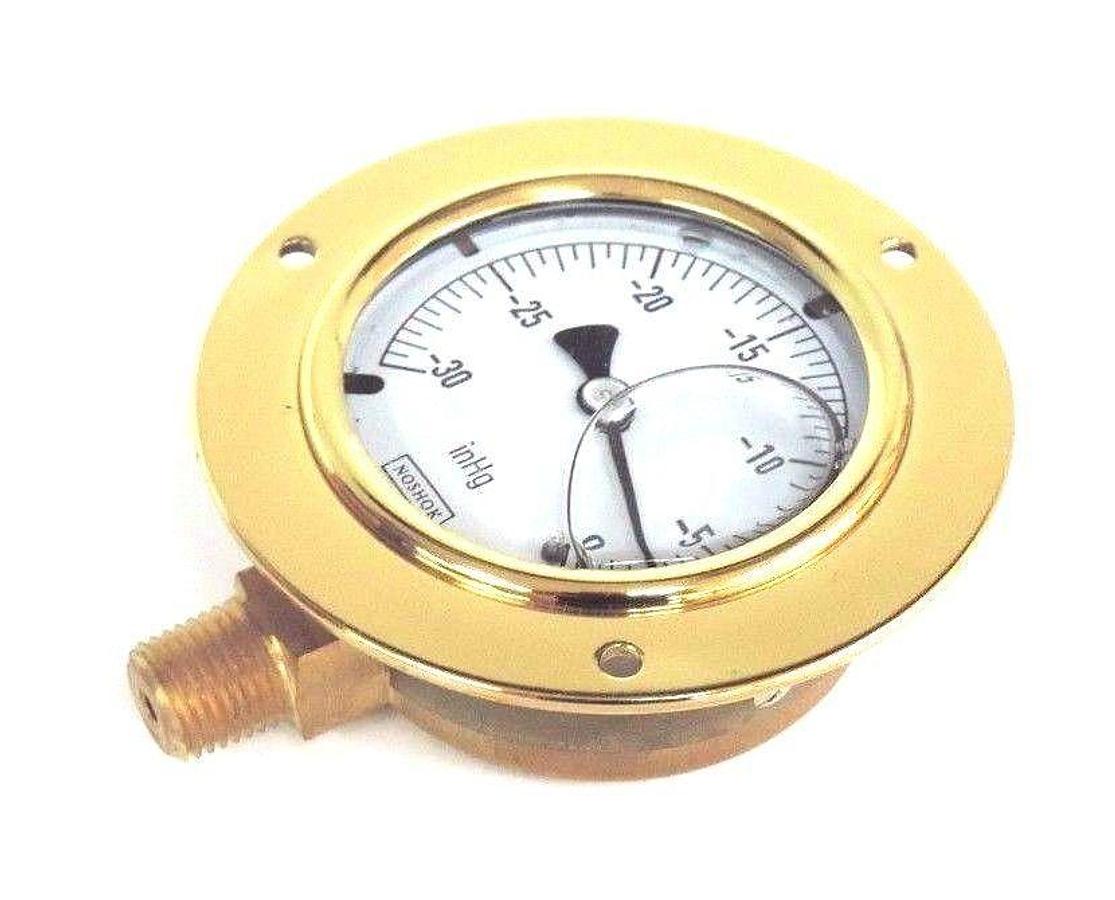 Used NIB NOSHOK 25-300-30V 2.5'' BRASS GAUGE 1/4'' NPT BOTTOM CONN., 2530030V