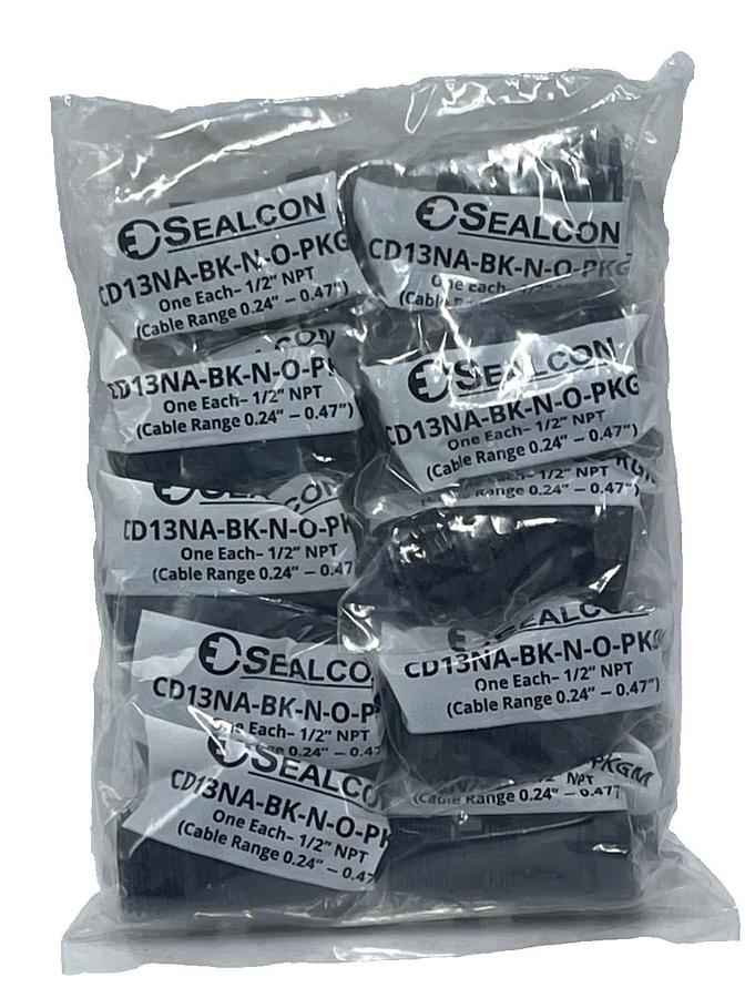 Used Lot of 10 Sealcon CD13NA-BK-N-O-PKGM Nylon Strain Relief Fitting 1/2" NPT Black