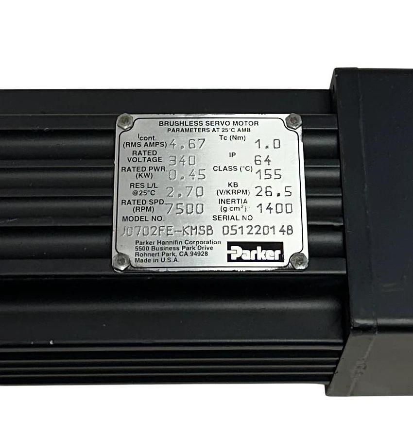 Used PARKER J0702FE-KMSB Gemini J-Series AC SERVO MOTOR 0.45kW 340V IP64 w/BRAKE USLN