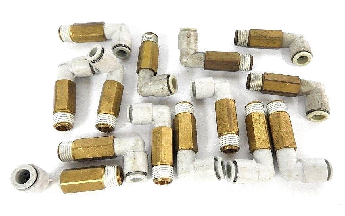 Used LOT OF 14 NEW SMC SPORE 5/16 ELBOW PUSH TO CONNECT FITTINGS