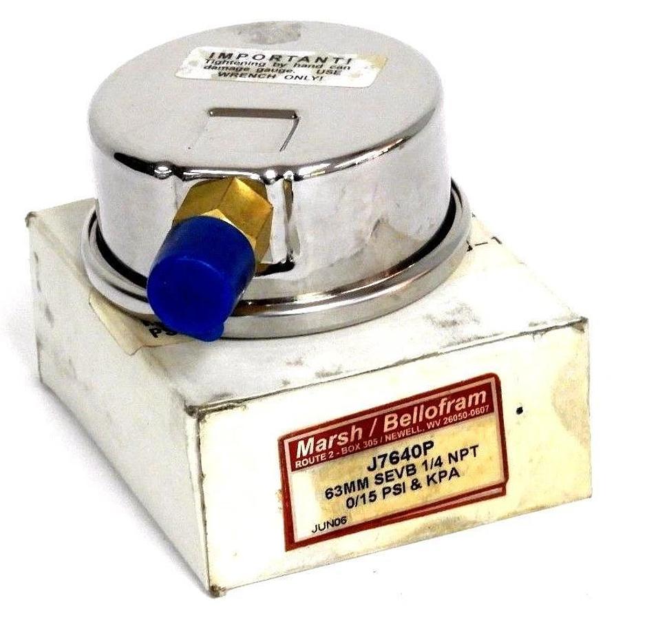 NIB MARSH / BELLOFRAM J7640P 63MM SEVB 1/4" NPT PRESSURE GAUGE