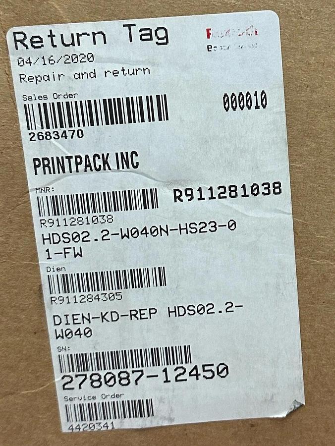Refurbished REPAIRED REXROTH HDS02.2-W040N-HS23-01-FW / R911281038 Diax SERVO DRIVE SERCOS