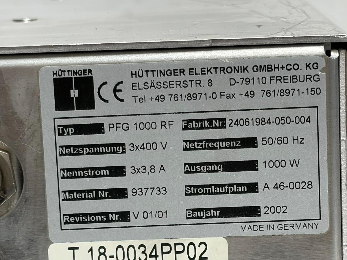 Used Huttinger PFG 1000 RF Power Generator 13.56MHz 1000W Semiconductor Supply