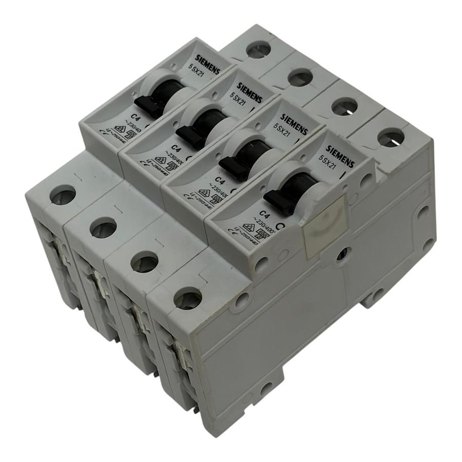Used Lot of 4 Siemens 5SX21 C4 Miniature DIN Rail Circuit Breaker 4A 1-Pole
