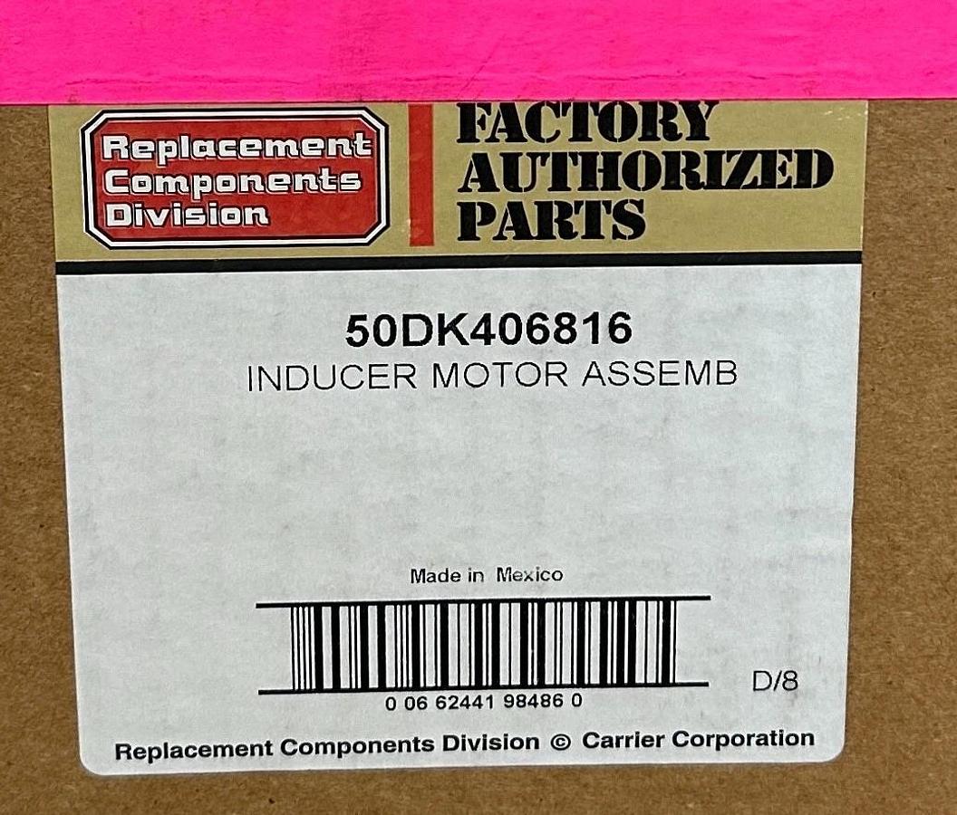 CARRIER FASCO 50DK406816 OEM INDUCER MOTOR ASSEMBLY 400/460V 50/60Hz U62B1 NSMP