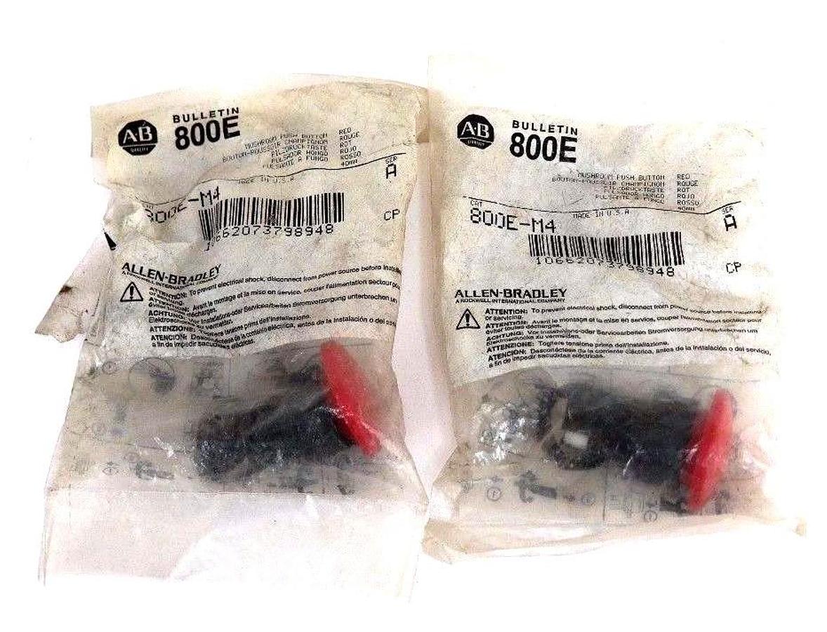 Used LOT OF 2 NEW ALLEN BRADLEY 800E-M4 MUSHROOM PUSH BUTTONS SER A 800EM4
