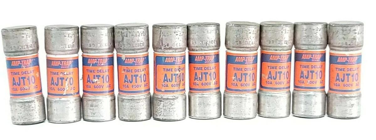 Used LOT OF 10 GOULD SHAWMUT AJT10 AMP-TRAP 2000 TIME DELAY FUSES 10A 600V