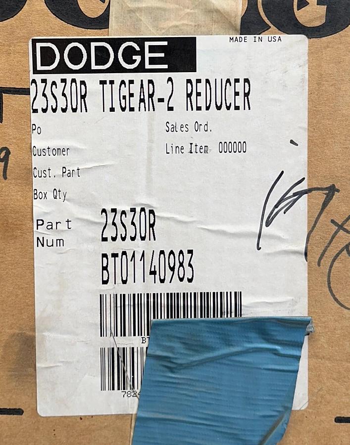 Used DODGE 23S30R TIGEAR-2 RIGHT-ANGLE WORM GEAR REDUCER 30:1 RATIO 1.42HP MAX NSMP
