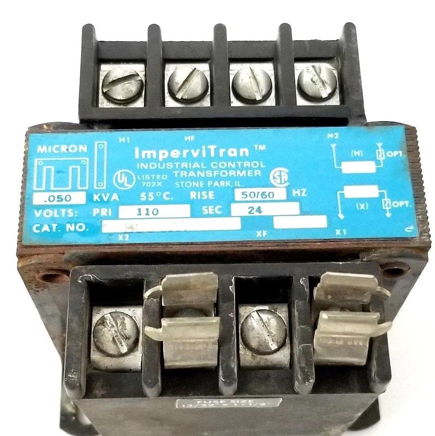 Used MICRON IMPERVITRAN B050A7 INDUSTRIAL TRANSFORMER PRI 110V 24 SEC. 50/60HZ