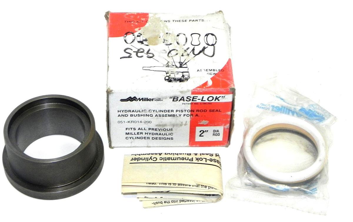 Used NIB MILLER BASE LOK 051-KR014-200 CYLINDER ROD SEAL AND BUSHING ASSEMBLY
